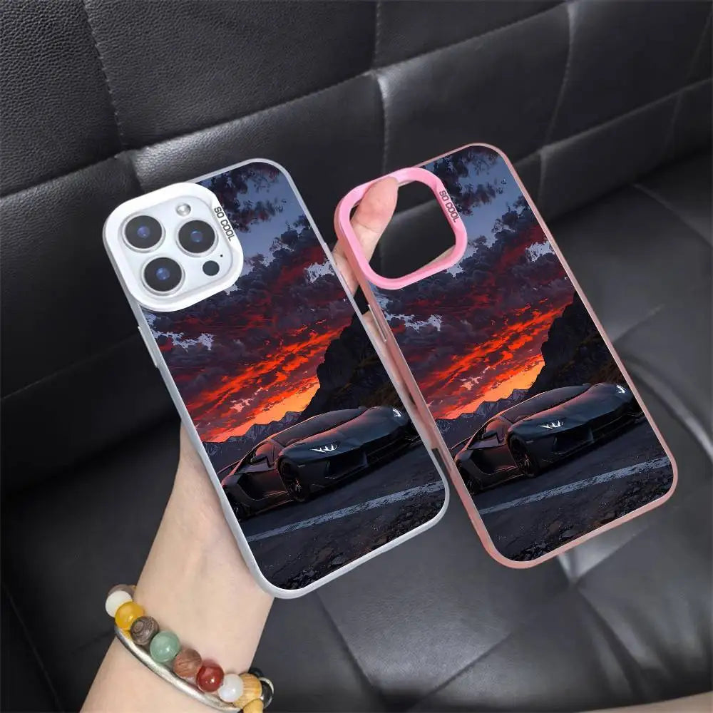 1PC Artistic Luxury Cars Phone Case For IPhone 17 17Air 16 15 14 13 12 11 Pro Max Plus Colorful Silver