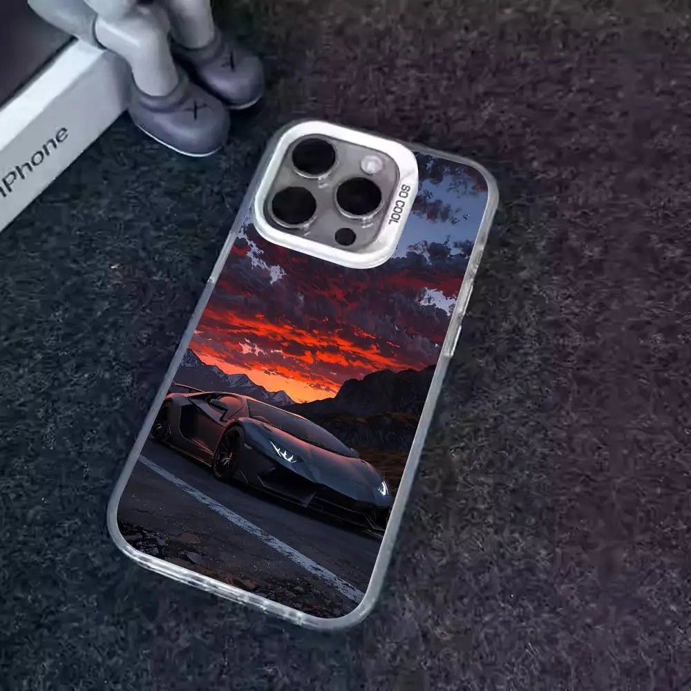 1PC Artistic Luxury Cars Phone Case For IPhone 17 17Air 16 15 14 13 12 11 Pro Max Plus Colorful Silver