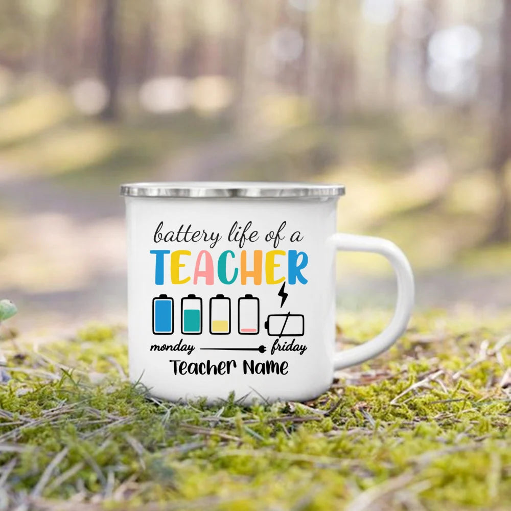 Personlised Mug Creative Coffee Cups Teacher Life Drinks Water Enamel Cup Handle Drinkware Teacher's Day Thanks Gift for Teacher
