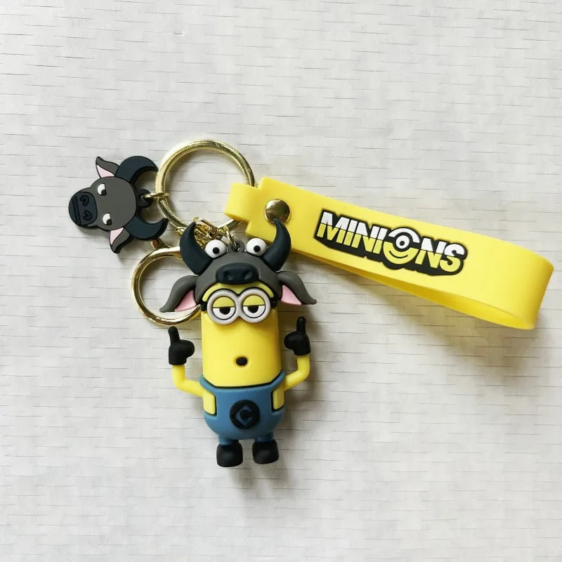 MINISO Minion Keychain Chinese Zodiac Series Cute Cartoon Children's Toy Keyring School Pack Car Key Accessories Gift