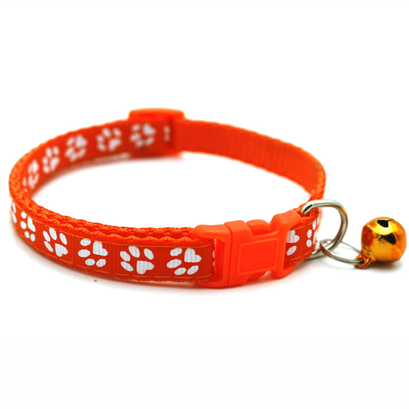 Pet Collar With Bell Cartoon Footprint Colorful Dog Puppy Cat Accessories Kitten Collar Adjustable Safety Bell Ring Necklace Pet