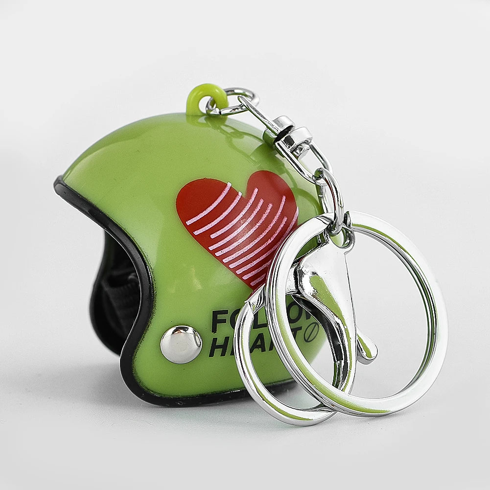 1PC PVC Green Helmet Keychain Mini Motorcycle Helmet Keychain Love Pattern Women's Bag Zipper Pendant Men's Car Key Chain