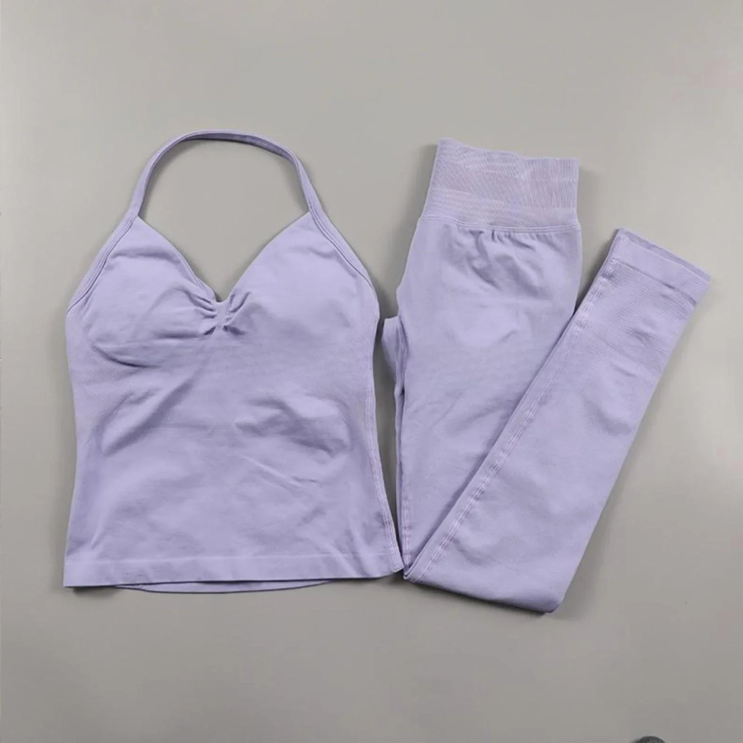 Fitness Girl Yoga Ladies 2-piece Set Long Neck Halter Tank Top Hip Lift Fitness Pants Comfortable Breathable Set Sportswear