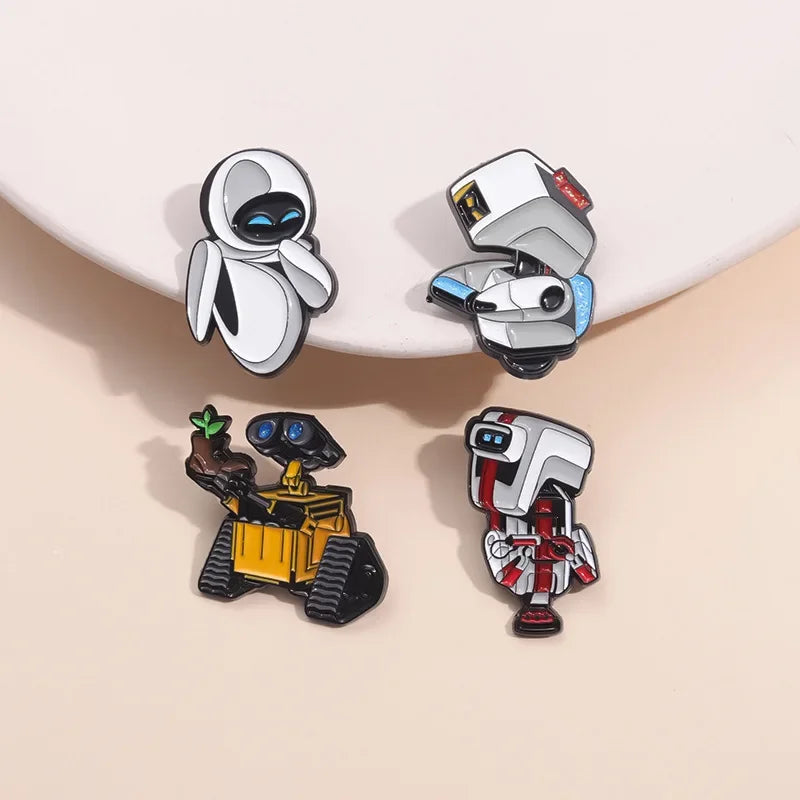 SET Walle Enamel Pins Cartoon Robot Eva Metal Brooch Backpack Badge Halloween Accessory Gifts for Friends Fashion Jewelry
