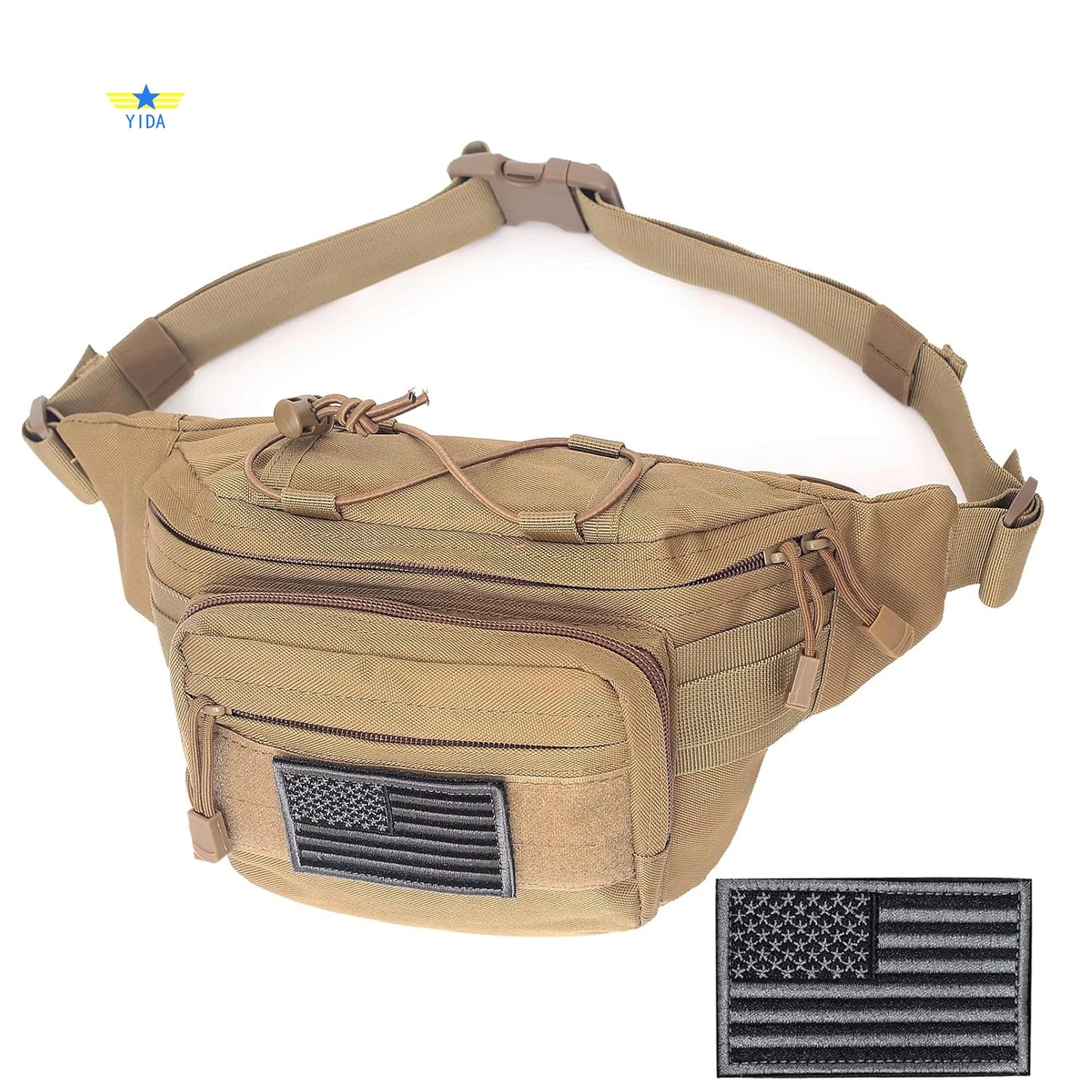 Tactical Fanny Pack,  Waist Bag Hip Belt Bumbag Utility Bags for Outdoor Hiking Climbing Fishing with U.S Patch