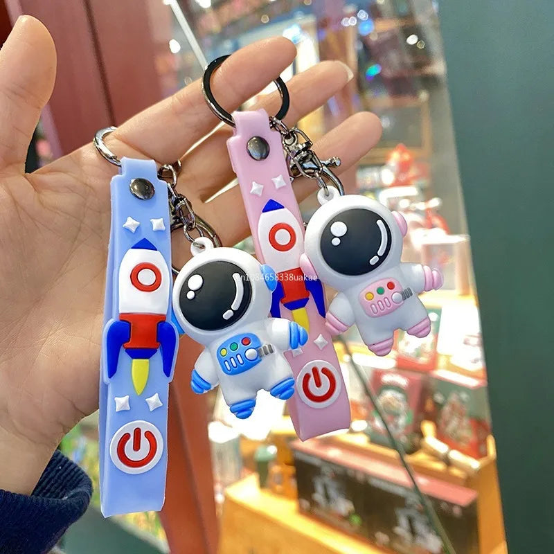 1PCS PVC Cartoon Planet Tour Astronaut Keychain Cute Astronaut Couple Chain Soft Rubber Small Pendant Key Ring Gift Aesthetic