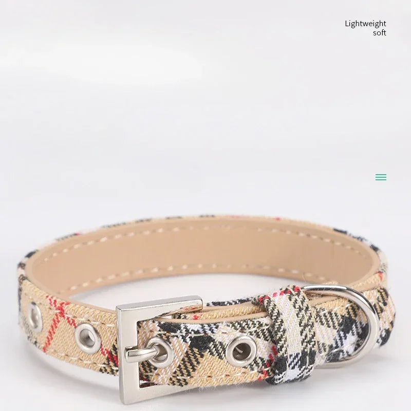 Pet Collar Scottish Plaid Dog Collar Classic Red PU Leather Earthy Yellow Twill Dog Pet Supplies Adjustable Pet Collar