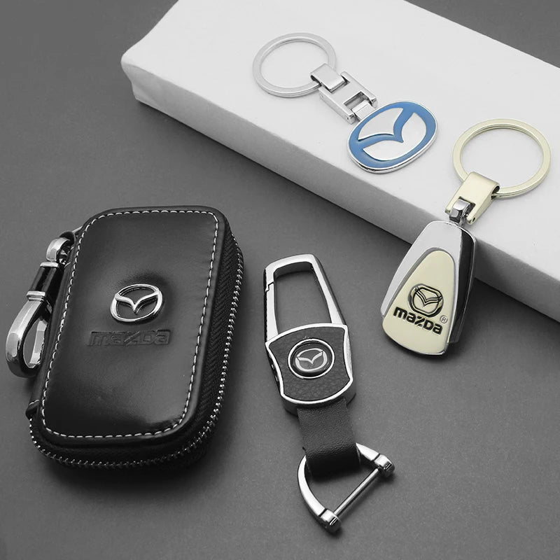 Key Chain 3D Metal+Leather Car Emblem Keyring For Mazda 3 2 6 Atenza Axela Demio CX3 CX4 CX5 CX6 MP MS RX8 CX30 MX3 MX5 BK