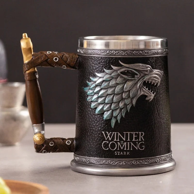 Viking Mug Vintage Coffee Cup Stainless Steel Resin Beer  A Song of Ice and Fire Wine Set 3D Gothic Goblet Whiskey Glass