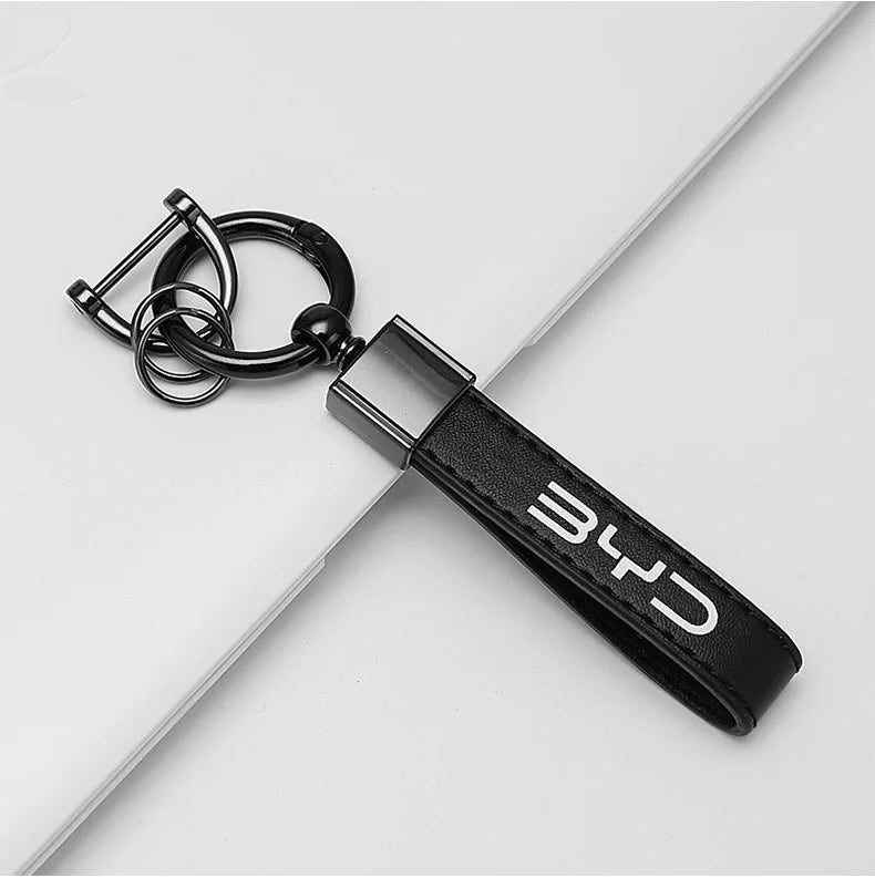 New Men Women Luxury Suede Leather Keychain Logo BYD Keyrings For BYD Tang Han DM Atto 3 Seal Dolphin Car Keychain Accessories