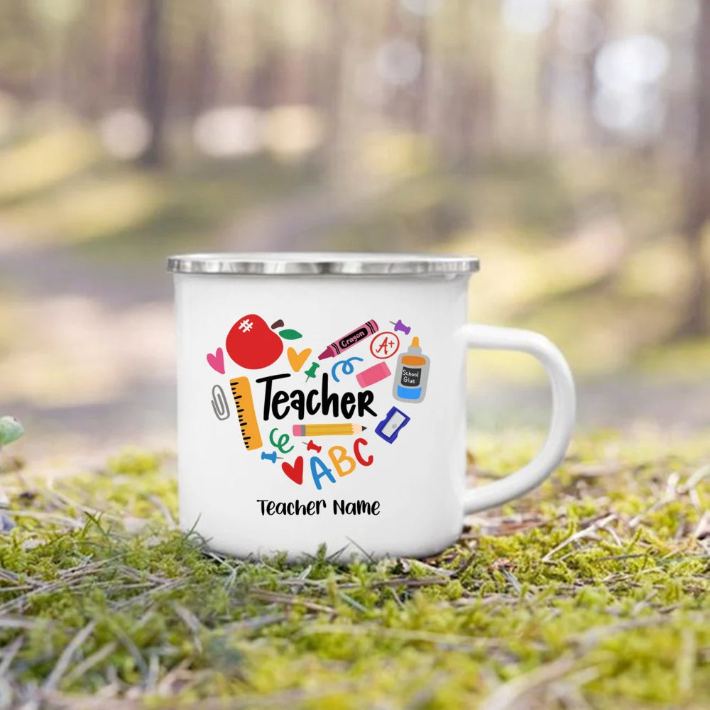 Personlised Mug Creative Coffee Cups Teacher Life Drinks Water Enamel Cup Handle Drinkware Teacher's Day Thanks Gift for Teacher