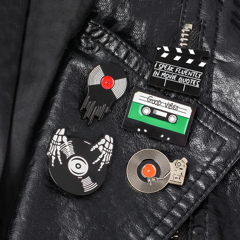 Punk Music Lovers Enamel Pin Good Vibes Tape DJ Vinyl Record Player Badge Brooch Lapel Pins Jeans Shirt Jewelry Gifts Wholesale