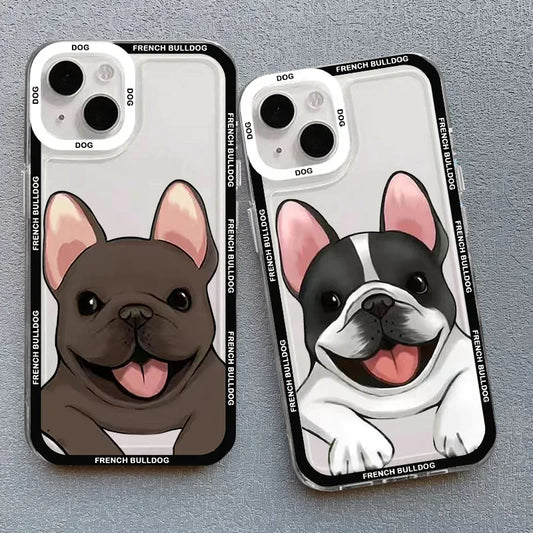 Cute Pug Dog French Bulldog Phone Case For iPhone 14 Pro MAX 15 11 13 12 XS X 16 XR 7 8Plus Kawaii Clear Shockproof Lover Cover