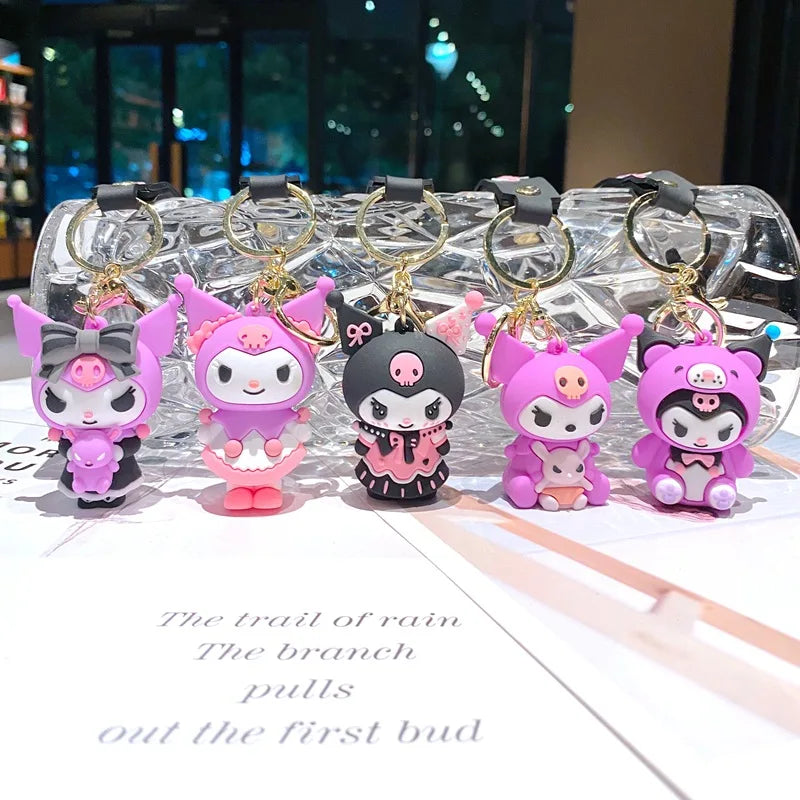 New Kawaii Sanrio Kuromi Keychain Pvc Doll Key Chain Cartoon Anime Cinnamoroll Bag Pendant Car Keyring Toys Kids Birthday Gift