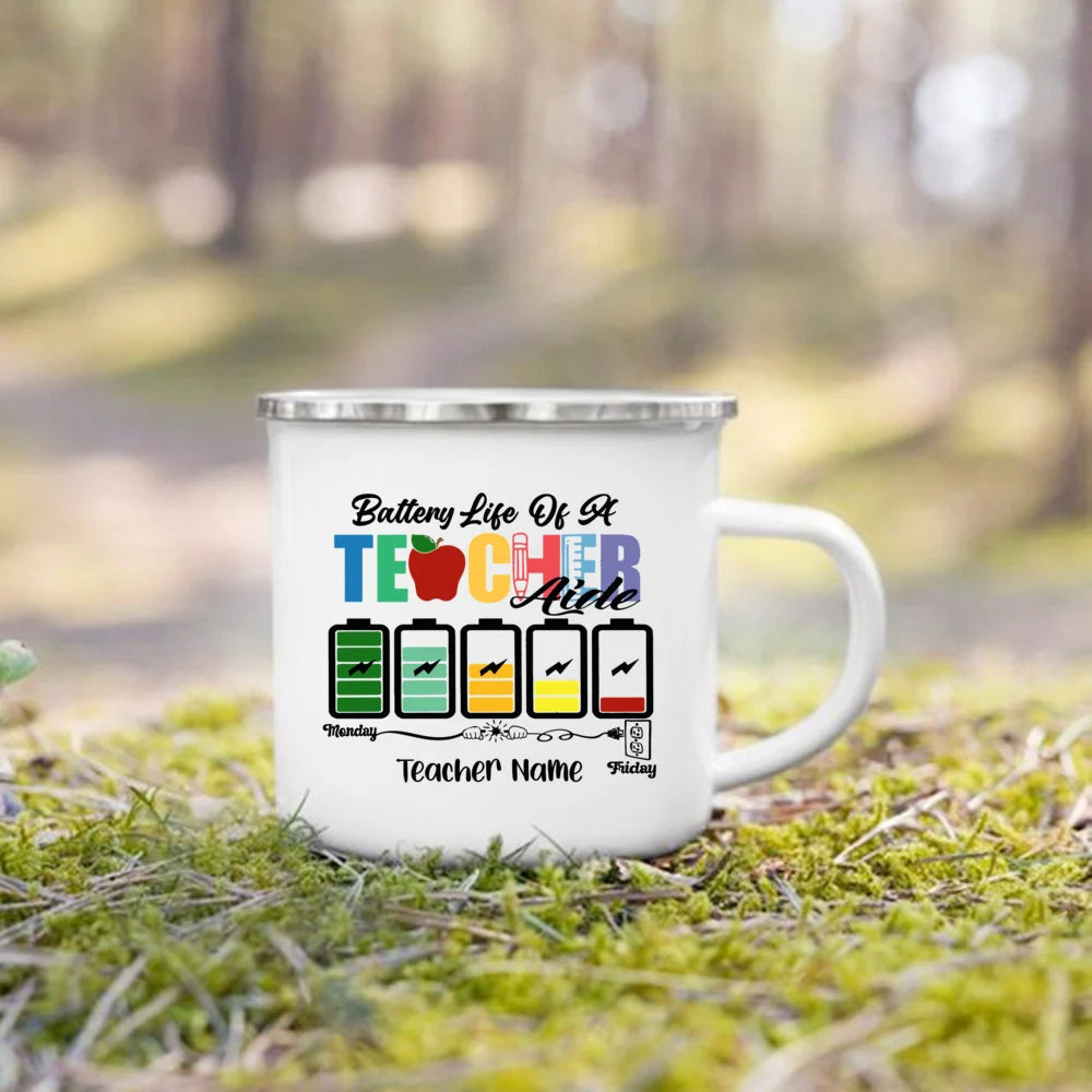 Personlised Mug Creative Coffee Cups Teacher Life Drinks Water Enamel Cup Handle Drinkware Teacher's Day Thanks Gift for Teacher