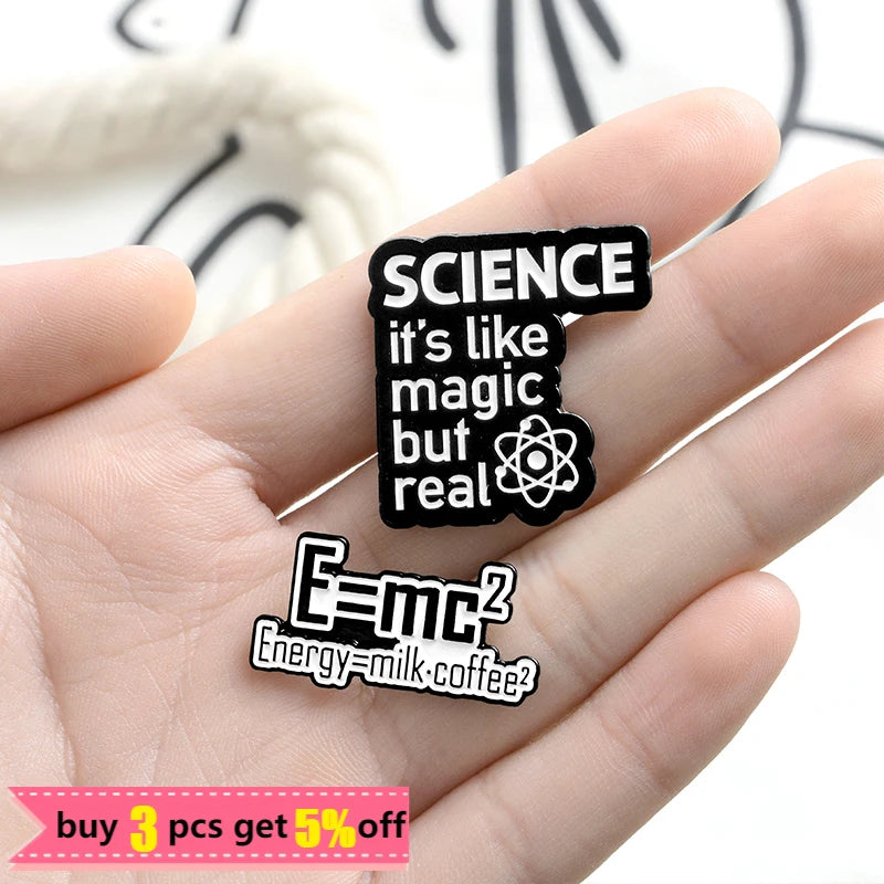 Science It's Like Magic But Real Enamel Pins Black Letters Energy Milk Coffee Magical Chemical Badge Pin Buckle Gift for Friends