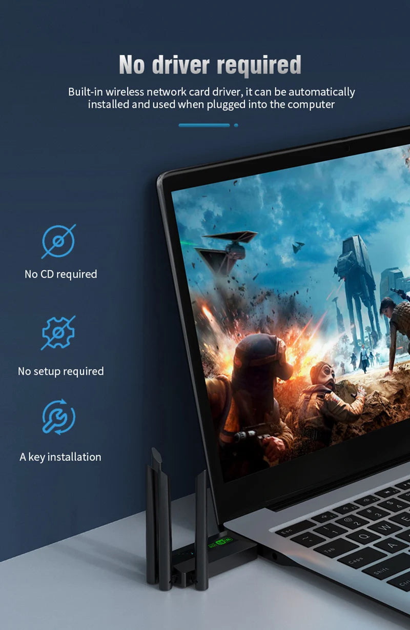 1200Mbps WiFi USB Adapter Dual Band 2.4G+5Ghz Wi-Fi Dongle 4 Antenna 802.11AC USB3.0 High-Speed Wireless Card Receiver PC/Laptop