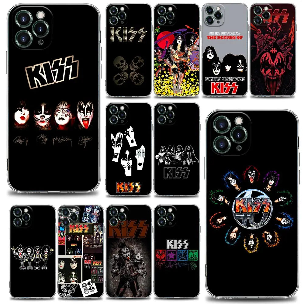 Classics Kiss Rock Band Clear Phone Case For iPhone 15 14 13 12 11 Pro Max Mini Cases iPhone 7 14 15 Plus XS Soft Silicone Cover