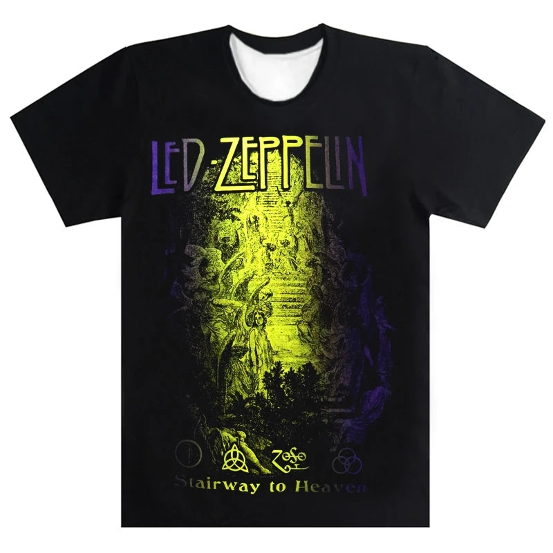 New 3D Printed Zeppelin Band Short Sleeve Shirt Sports Fashion T-shirt Men's and Women's Short Sleeve Trendy T-shirt