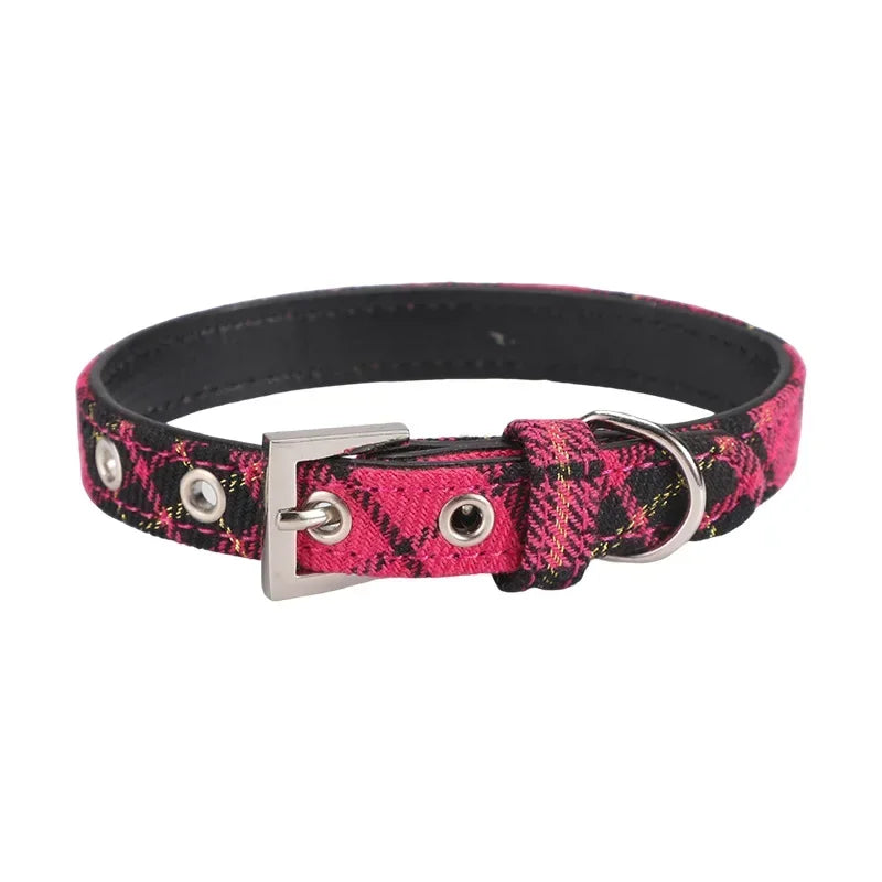 Pet Collar Scottish Plaid Dog Collar Classic Red PU Leather Earthy Yellow Twill Dog Pet Supplies Adjustable Pet Collar