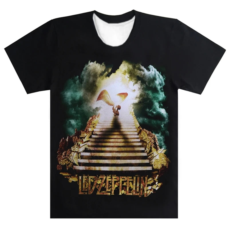 New 3D Printed Zeppelin Band Short Sleeve Shirt Sports Fashion T-shirt Men's and Women's Short Sleeve Trendy T-shirt