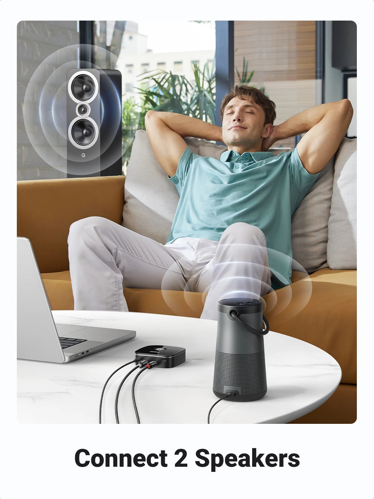 UGREEN AUX RCA Bluetooth Receiver Adapter for Home Stereo System, HiFi 3.5mm RCA Bluetooth Adapter for Old Stereo Receiver