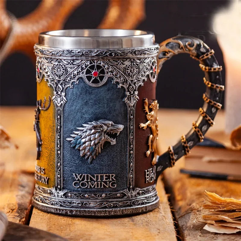 Viking Mug Vintage Coffee Cup Stainless Steel Resin Beer  A Song of Ice and Fire Wine Set 3D Gothic Goblet Whiskey Glass