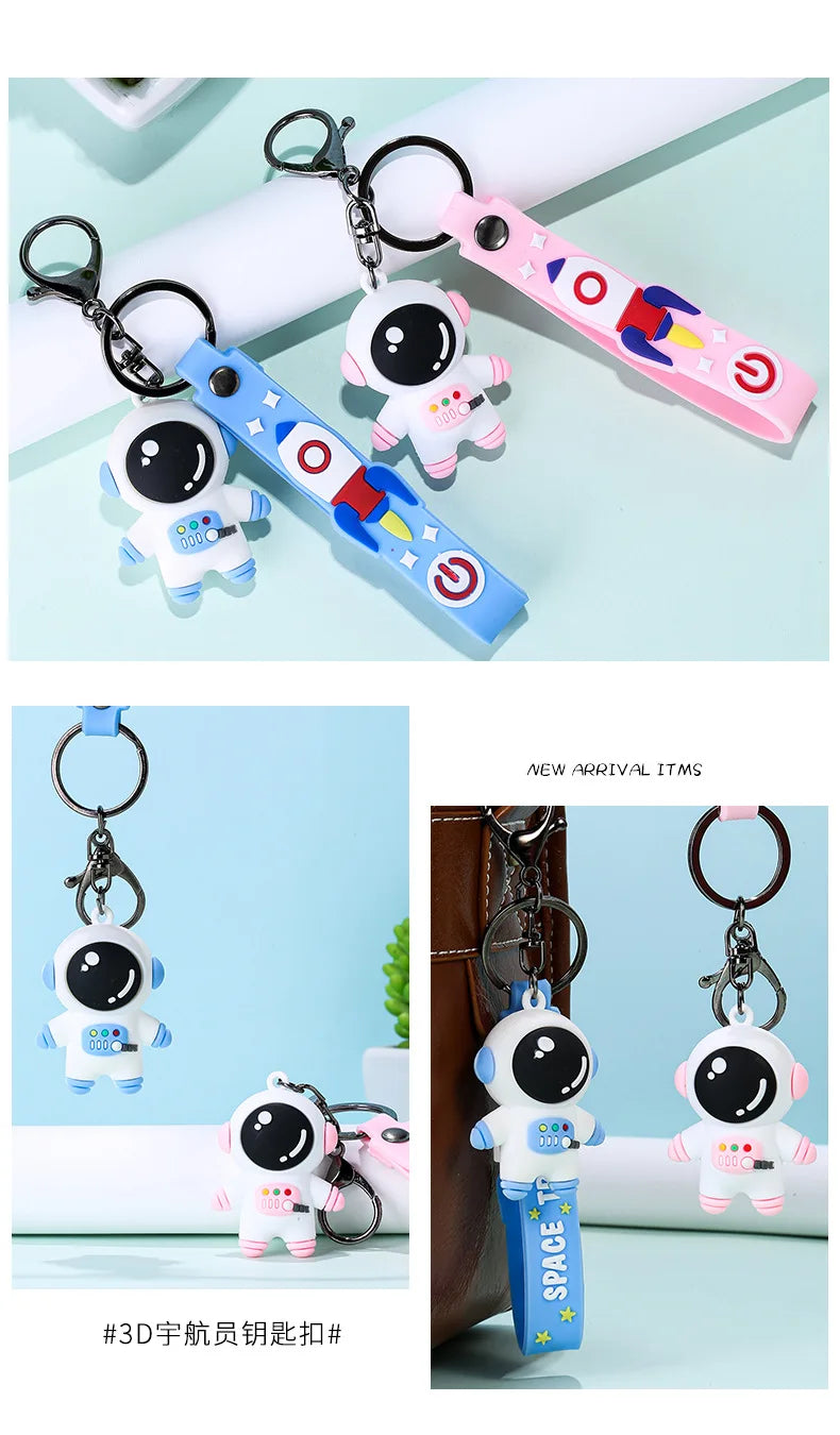 1PCS PVC Cartoon Planet Tour Astronaut Keychain Cute Astronaut Couple Chain Soft Rubber Small Pendant Key Ring Gift Aesthetic