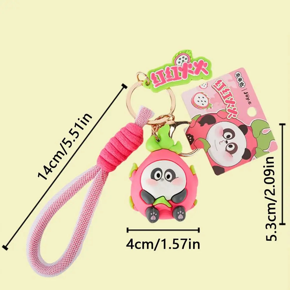 New Cute Fruit Panda Keychain Creative Funny Car Keyring PVC Cartoon Bag Pendant Boy Girl
