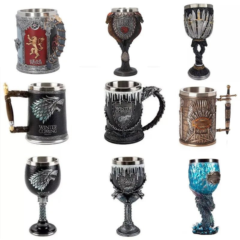 Viking Mug Vintage Coffee Cup Stainless Steel Resin Beer  A Song of Ice and Fire Wine Set 3D Gothic Goblet Whiskey Glass