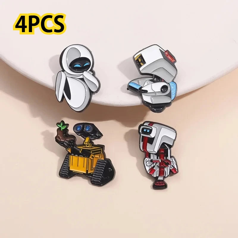 SET Walle Enamel Pins Cartoon Robot Eva Metal Brooch Backpack Badge Halloween Accessory Gifts for Friends Fashion Jewelry