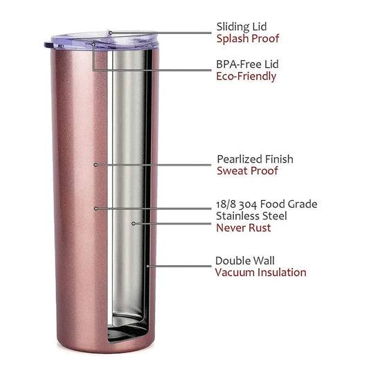 Skinny Tumbler 20oz Travel Mug Sublimation Vacuum Insulated Double Wall Stainless Steel Coffee Tumbler Cup