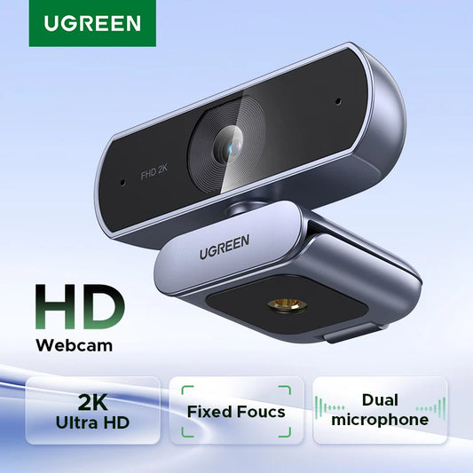 UGREEN 2K Webcam with Microphone, Full HD USB Web Camera, Adjustable FOV, Auto Light Correction, Video Webcam for Streaming