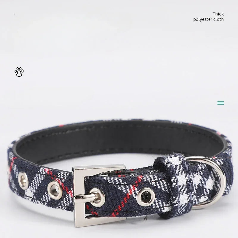 Pet Collar Scottish Plaid Dog Collar Classic Red PU Leather Earthy Yellow Twill Dog Pet Supplies Adjustable Pet Collar