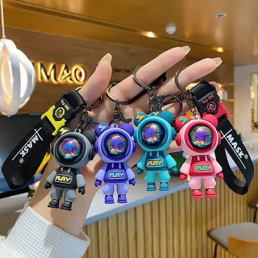 PVC Astronaut Bears Key Chains Fashion Cute Animal Keyring Holder for Daily Car Jewelry Laser Accessories Gift Wholesale