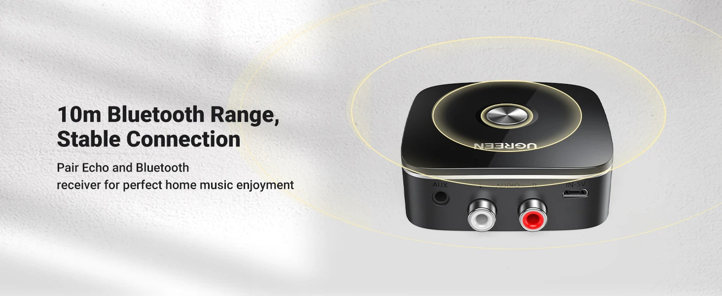 UGREEN AUX RCA Bluetooth Receiver Adapter for Home Stereo System, HiFi 3.5mm RCA Bluetooth Adapter for Old Stereo Receiver