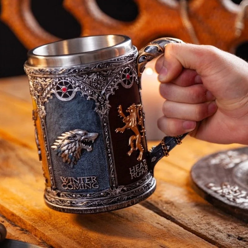 Viking Mug Vintage Coffee Cup Stainless Steel Resin Beer  A Song of Ice and Fire Wine Set 3D Gothic Goblet Whiskey Glass