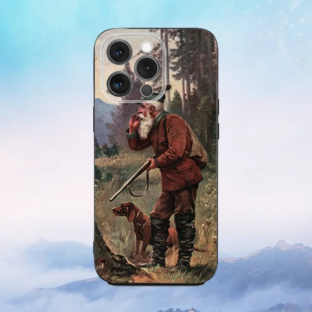 Hunter Dog Hunting Phone Case For iPhone 16e,16,15,14,13,12,11,Pro,X,XS,Max,XR,Plus,Mini Soft Black Cover