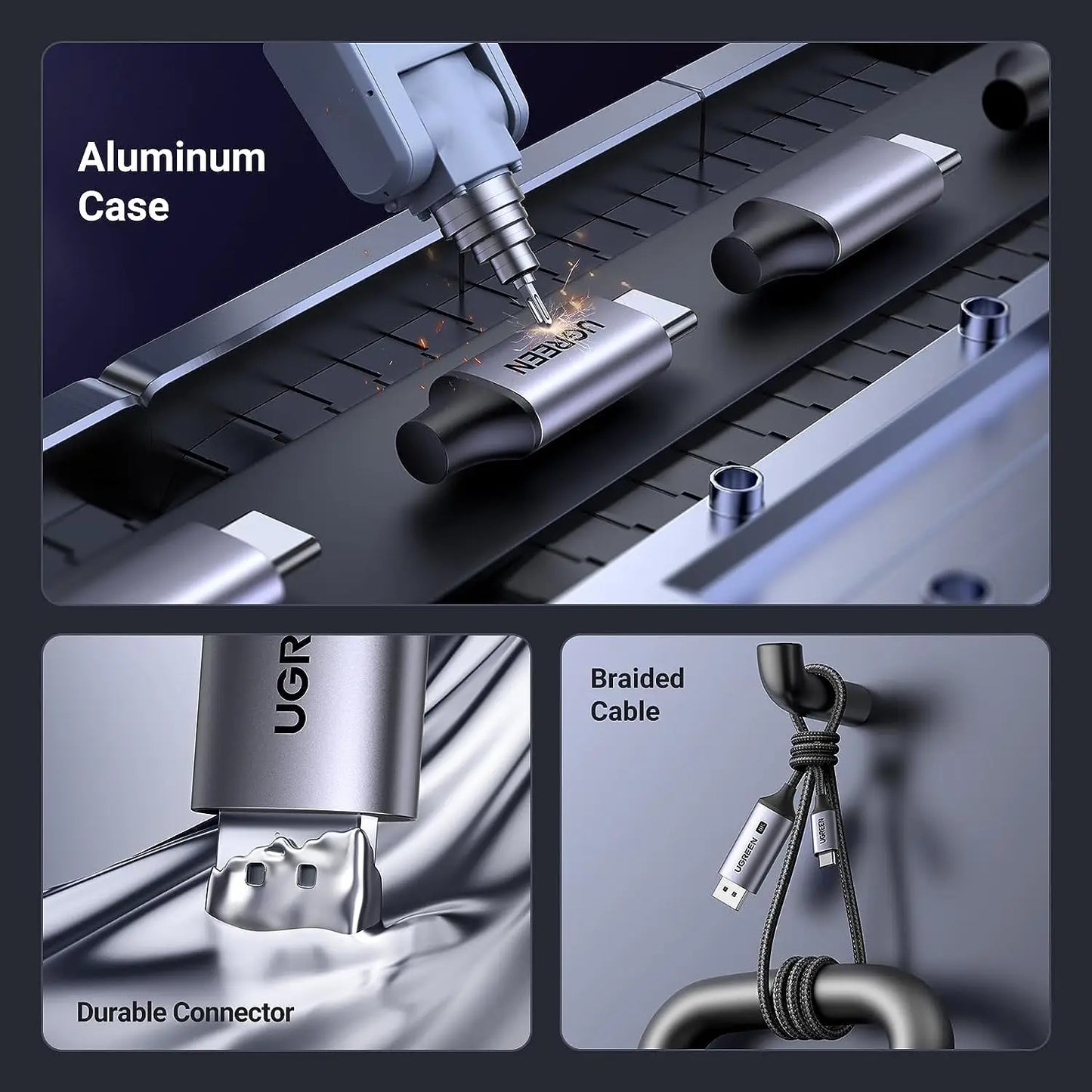 UGREEN USB C to DisplayPort 1.4 Cable 8K@60Hz 4K@240Hz Thunderbolt 4/3 to DisplayPort Cord USB C to DP 1.4 32.4 Gbps Alu Braided
