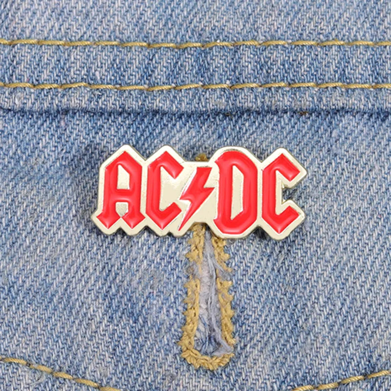 Rock band commemorative badges, Simple letters AC DC punk style alloy pins, accessories for clothing and bags, gifts for friends