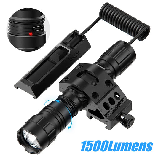 1500 Lumens Tactical Flashlight Rechargeable Weapon Light Gun Light Zoomable with Picatinny Rail/Mlok Mount with Pressure Switch