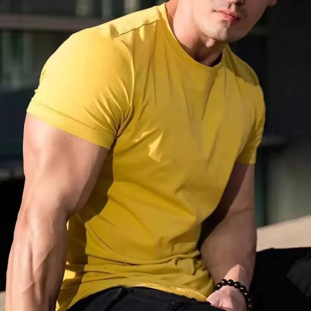 Muscle fitness T-shirts, sports training T-shirts, high-quality cotton T-shirts for men, fitness and sports T-shirts