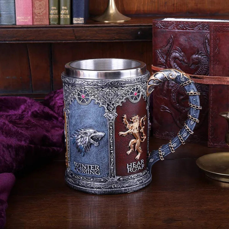Viking Mug Vintage Coffee Cup Stainless Steel Resin Beer  A Song of Ice and Fire Wine Set 3D Gothic Goblet Whiskey Glass