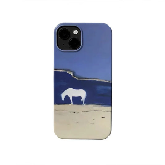 Ins Korean Blue Seaside Horse Phone Case for IPHONE 17 Air 16E 15 PROMAX 14 Plus 13 12 MINI 11 PRO 16Plus XR Acrylic Phone Cover