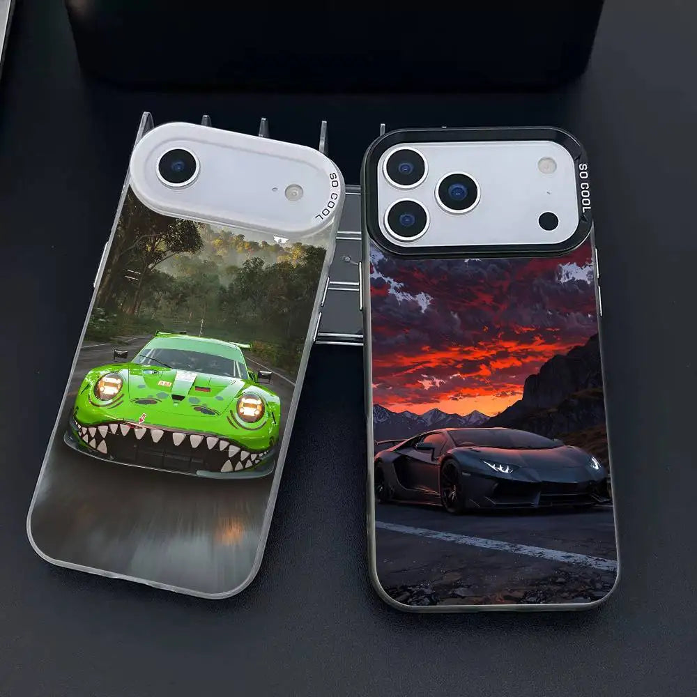 1PC Artistic Luxury Cars Phone Case For IPhone 17 17Air 16 15 14 13 12 11 Pro Max Plus Colorful Silver
