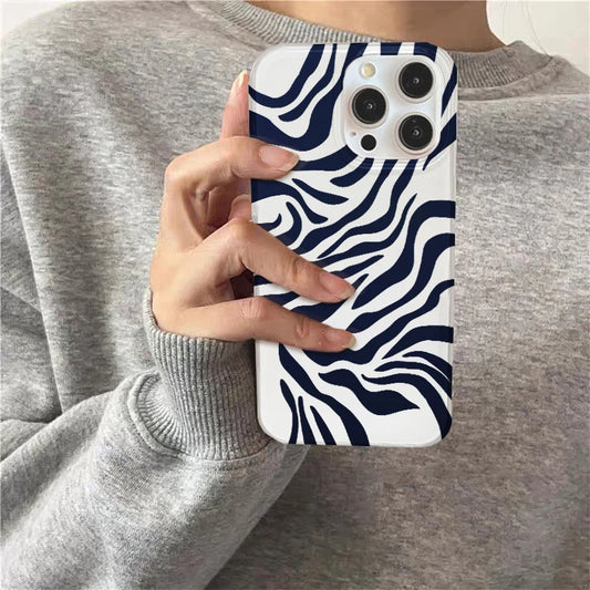 Crystal Transparent White IND Blue Zebra Pattern Phone Case for iPhone 11 12 13 14 15 16 17 Pro Max