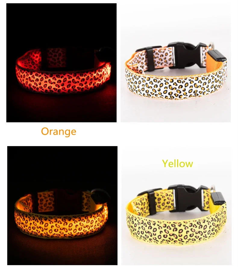 Pet LED Luminous Collar for Dog Adjustable Leopard Glow Cat Collar Night Safety Collar Teddy Golden Retriever for Walking Dogs