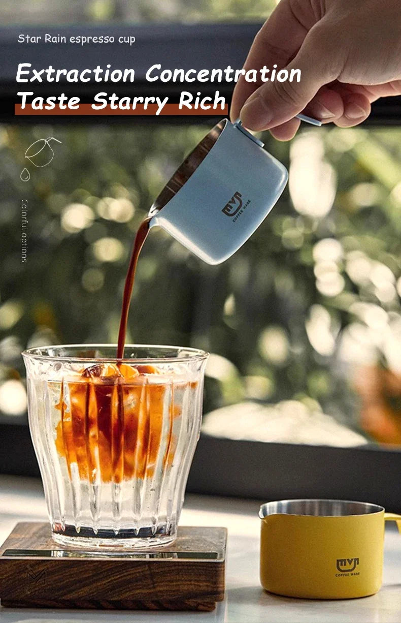 MUVNA Espresso Mug - Star Rain, 100ml Stainless Steel Coffee cup with Scale, Coffee Mugs with Handle, Colourful, Black & White