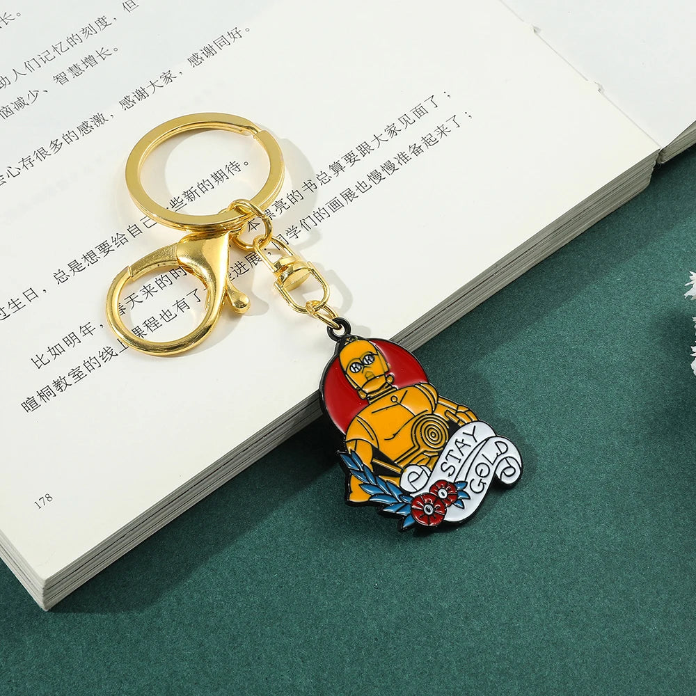 Star War Imperial Stormtrooper Keychains Yoda Anime Enamel Pendant Keyrings Robot C-3PO Metal Keyholder for Men Car Key Jewelry