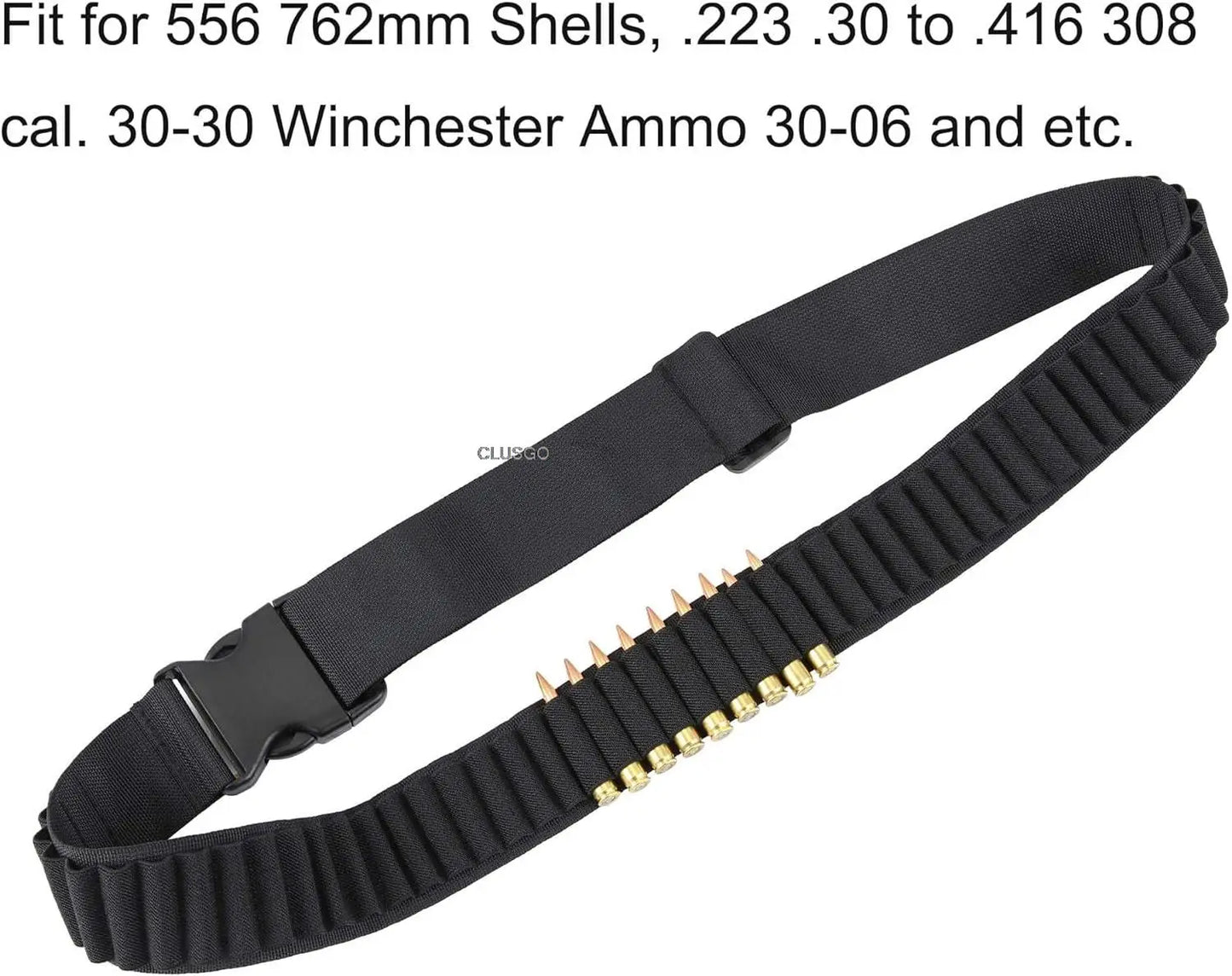 Tactical 50-Rounds Rifle Bullet Cartridge Bandolier Ammo Belt Sling with 2-Round Bullet Holder Patch for 308 Cal. 30-30 30-06